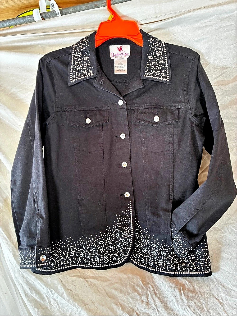 Quacker Factory Sparkle and Shine Denim Jeanne Jacket Black XS